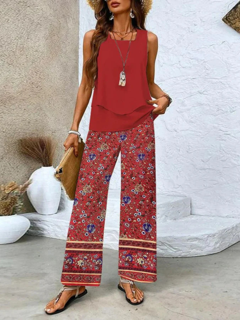 Ovelynra™ | Conjunto de Top Sin Mangas y Pantalones de Pierna Ancha