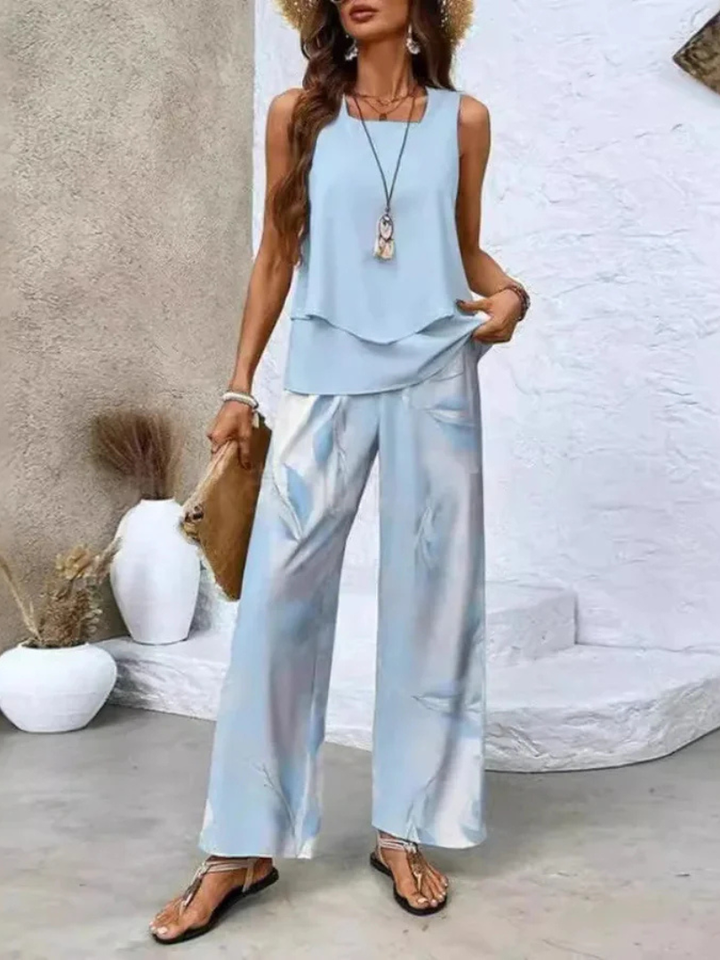 Ovelynra™ | Conjunto de Top Sin Mangas y Pantalones de Pierna Ancha