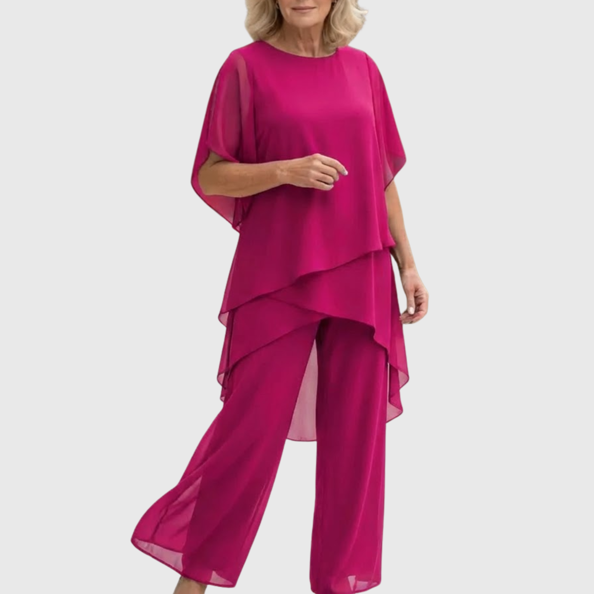 Linda | Traje con pantalones palazzo drapeados