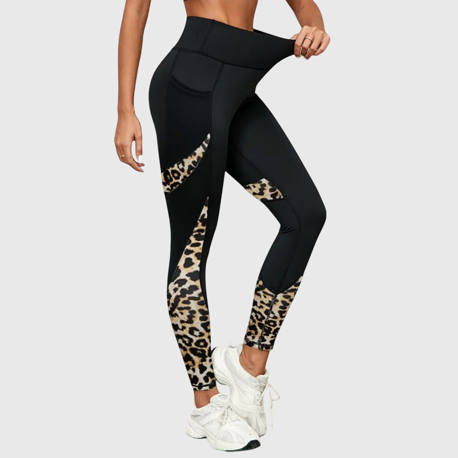Pantalones de entrenamiento con estampado de leopardo de cintura alta