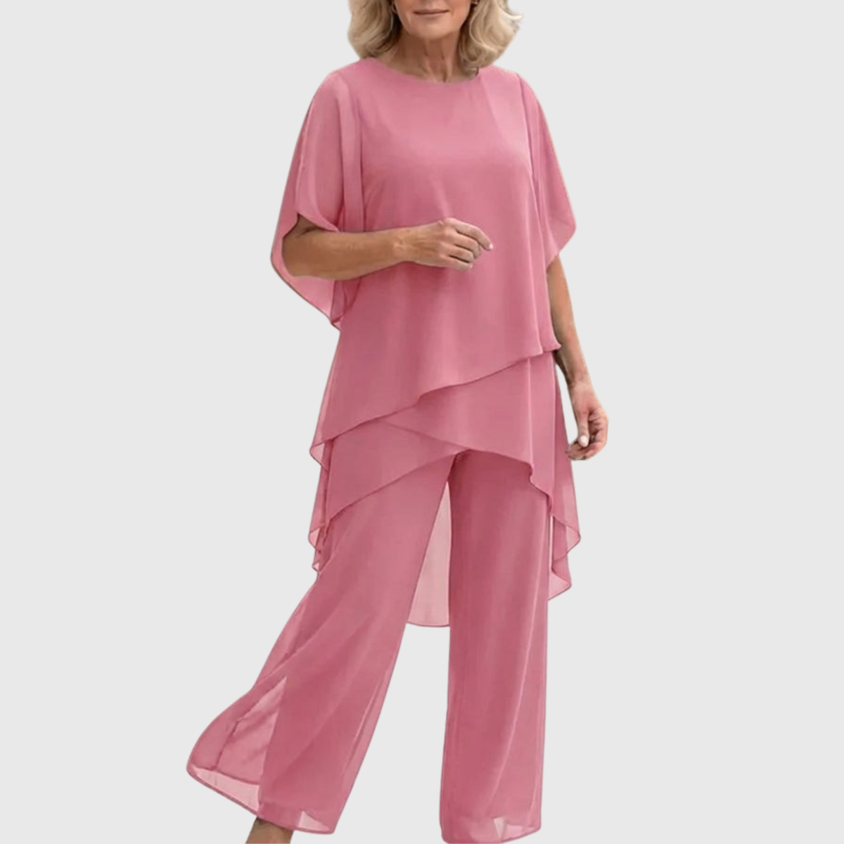 Linda | Traje con pantalones palazzo drapeados