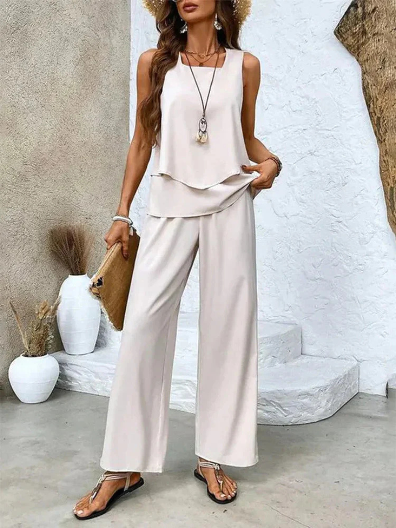 Ovelynra™ | Conjunto de Top Sin Mangas y Pantalones de Pierna Ancha