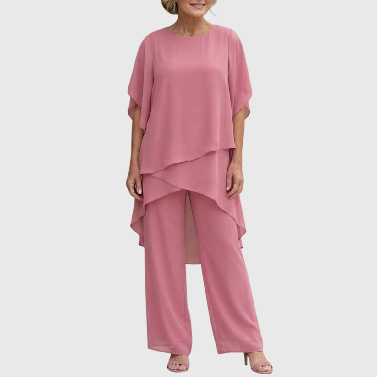 Linda | Traje con pantalones palazzo drapeados