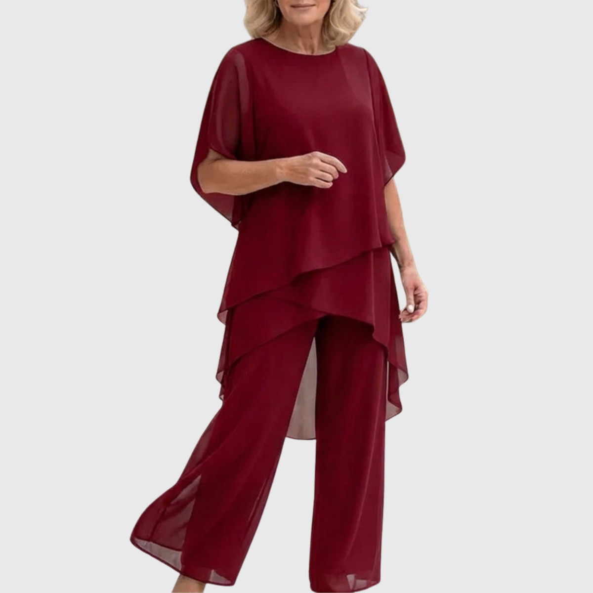 Linda | Traje con pantalones palazzo drapeados
