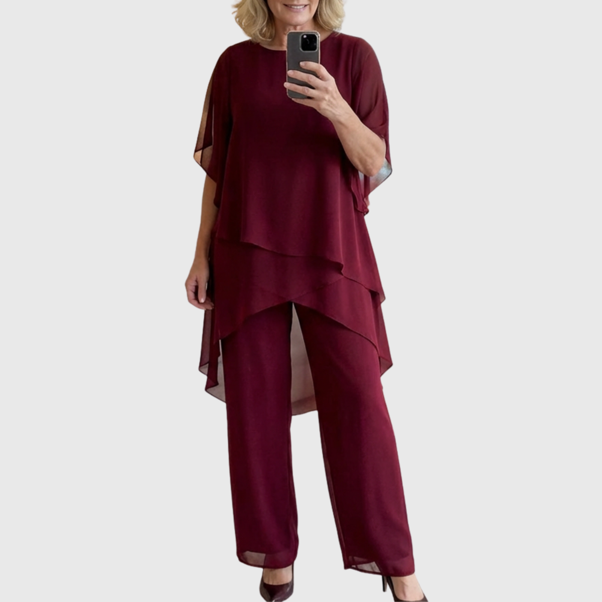 Linda | Traje con pantalones palazzo drapeados