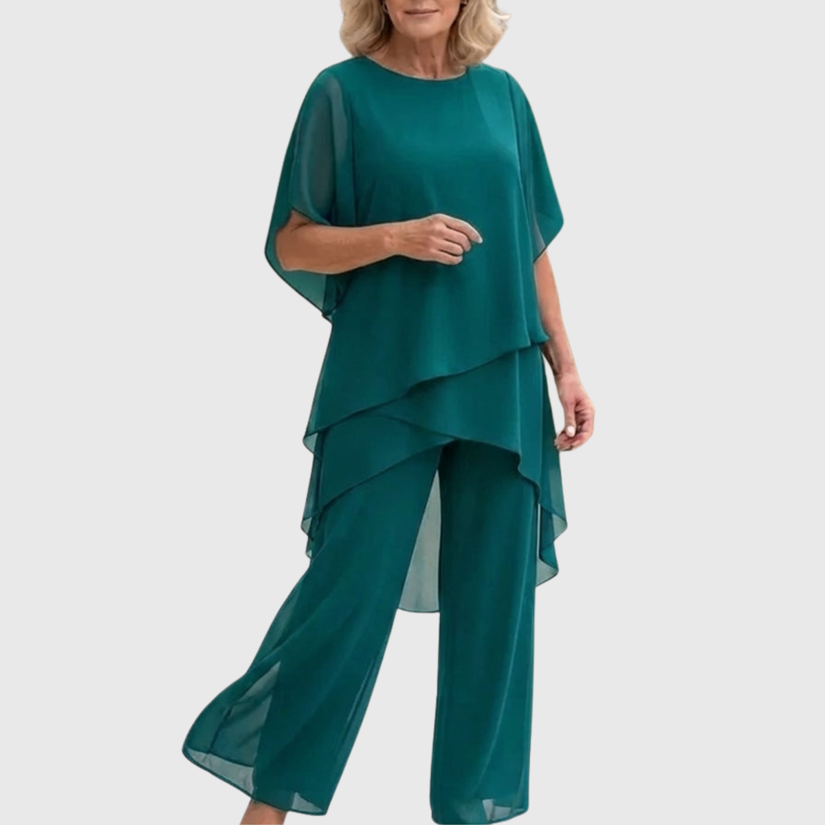 Linda | Traje con pantalones palazzo drapeados