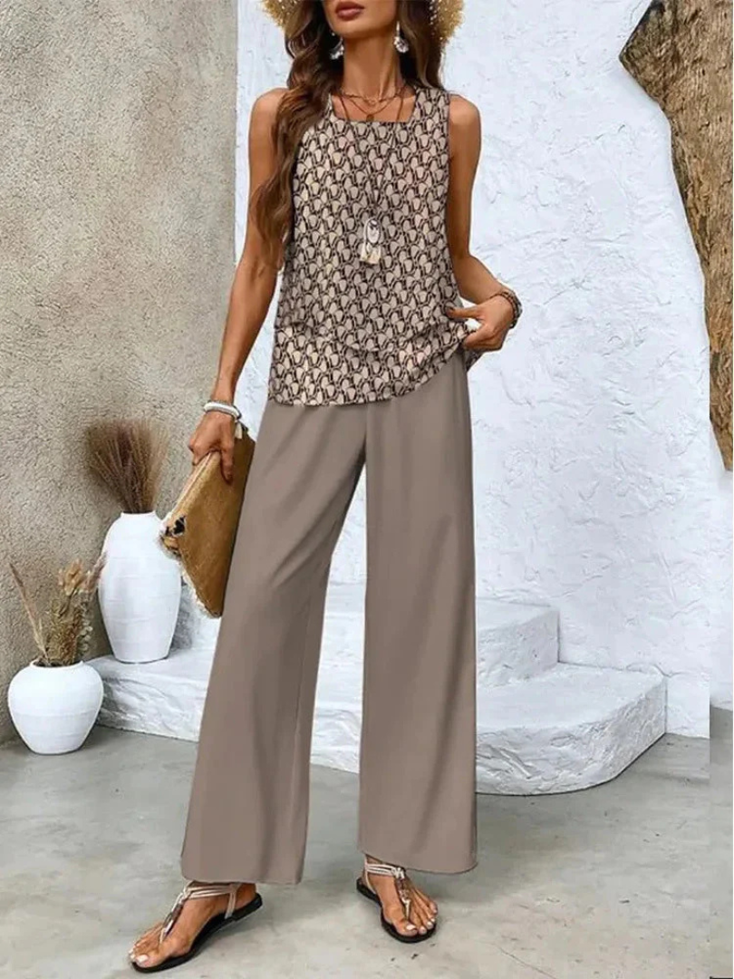 Ovelynra™ | Conjunto de Top Sin Mangas y Pantalones de Pierna Ancha