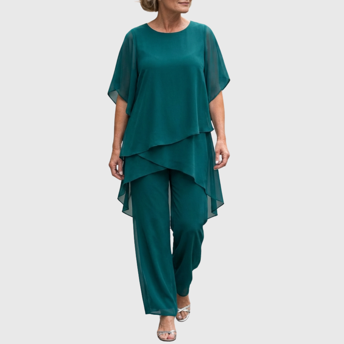 Linda | Traje con pantalones palazzo drapeados