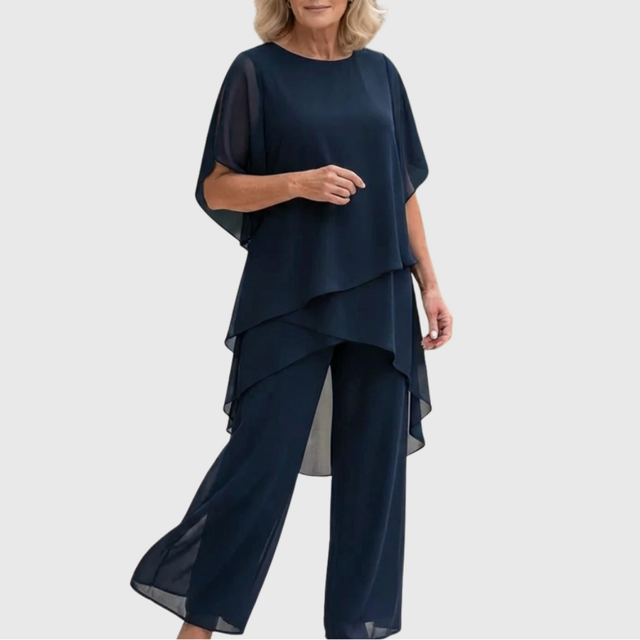 Linda | Traje con pantalones palazzo drapeados