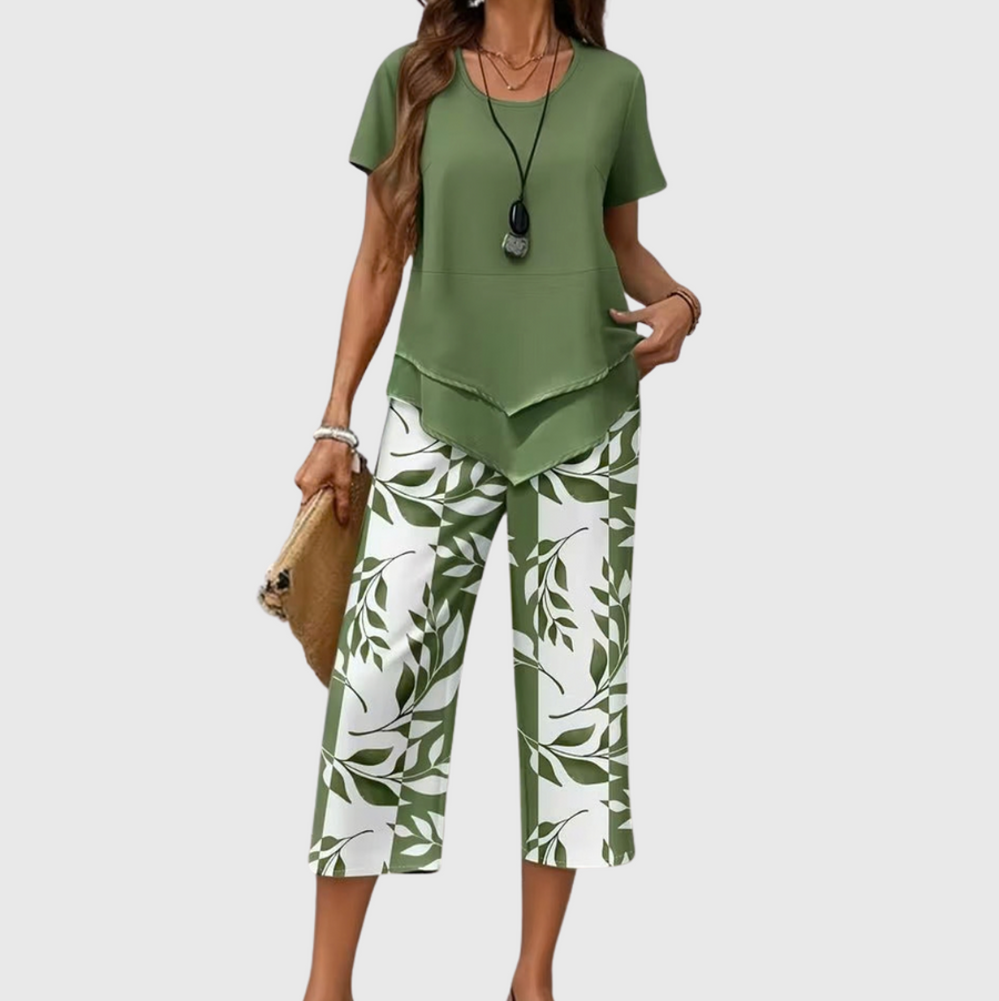 Avy™ | Conjunto de Dos Piezas con Estampado de Hojas Casual