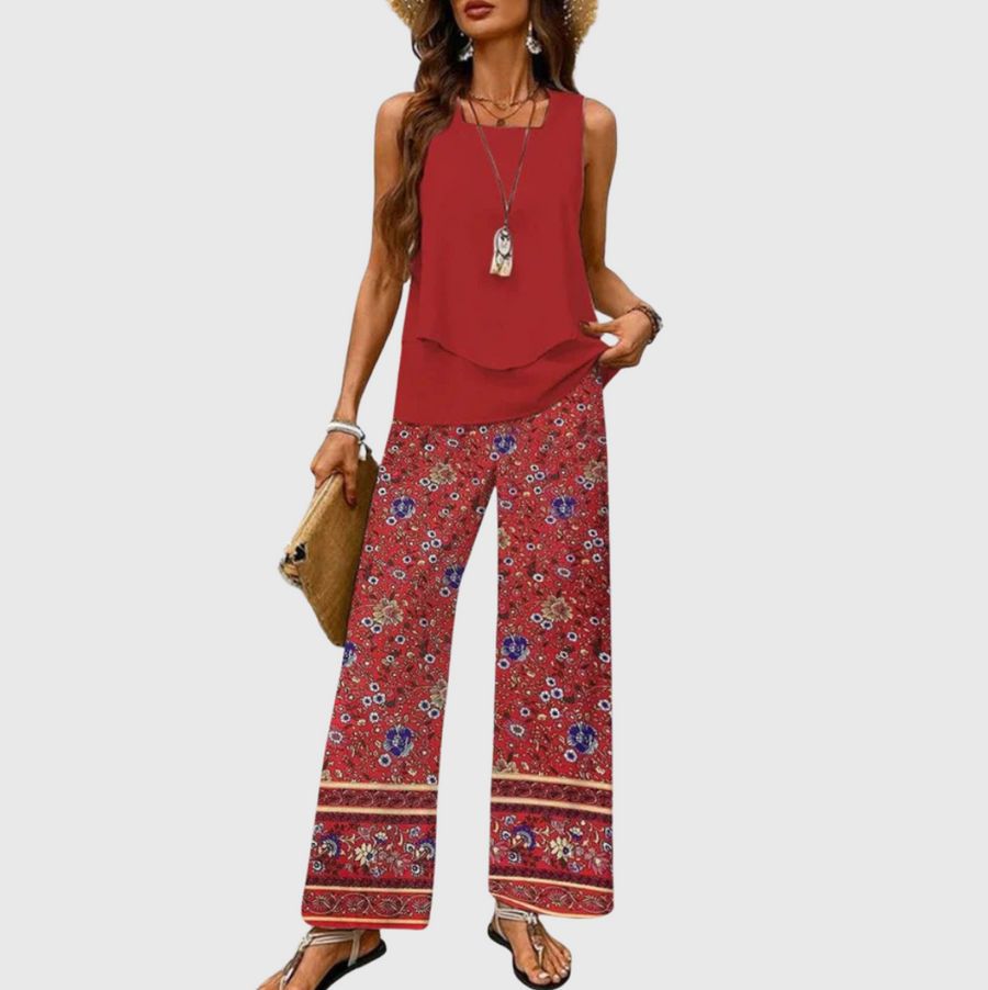 Ovelynra™ | Conjunto de Top Sin Mangas y Pantalones de Pierna Ancha