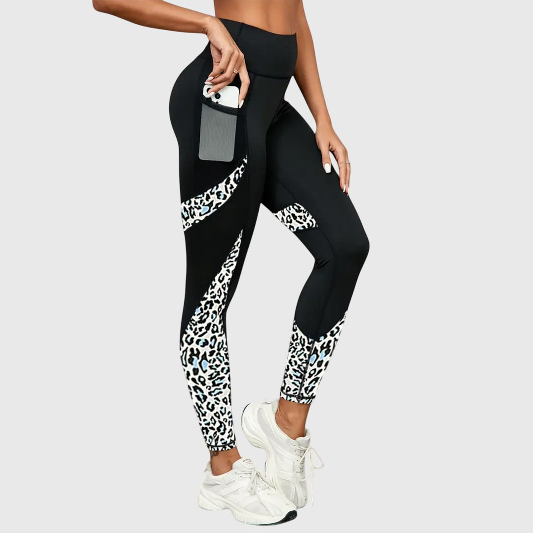 Pantalones de entrenamiento con estampado de leopardo de cintura alta