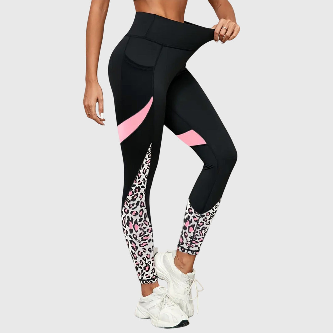 Pantalones de entrenamiento con estampado de leopardo de cintura alta