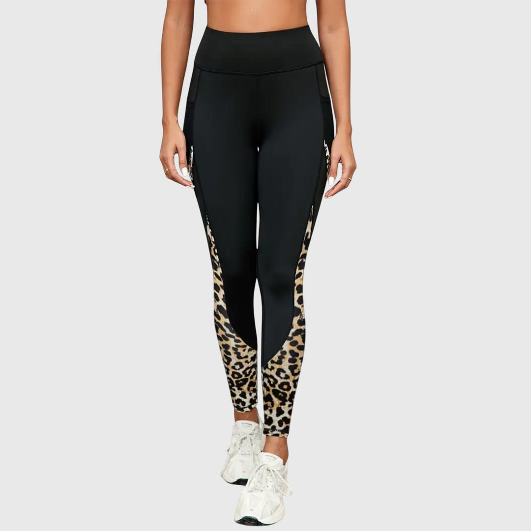 Pantalones de entrenamiento con estampado de leopardo de cintura alta