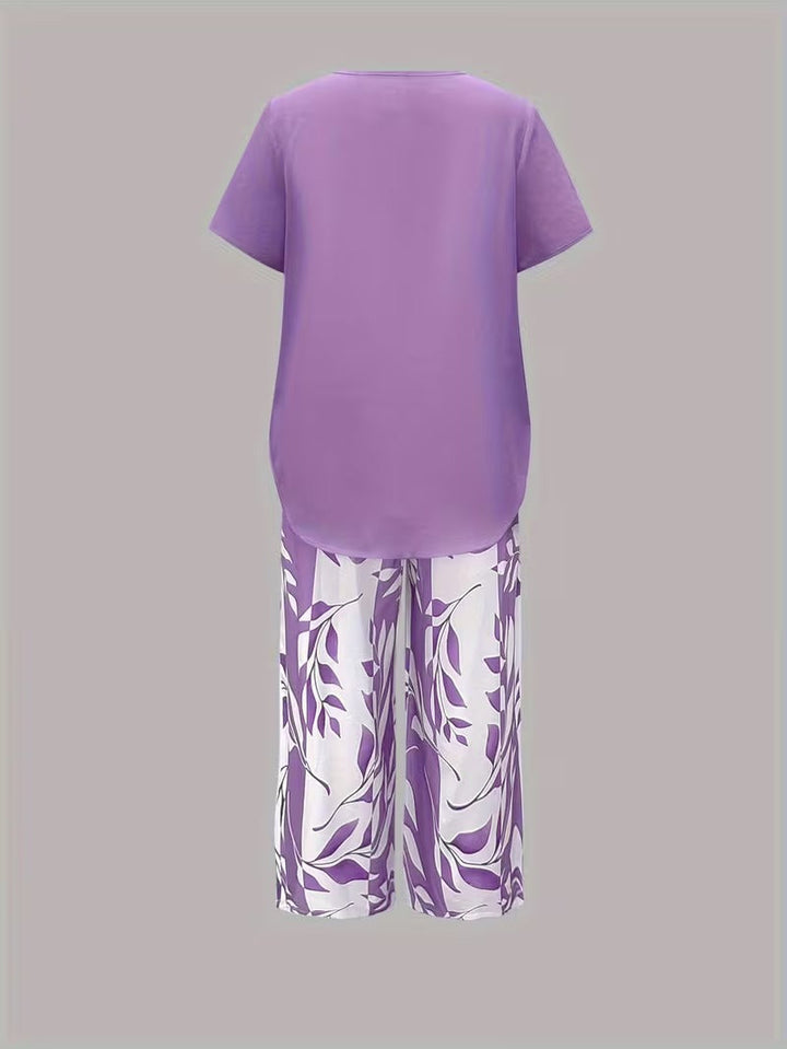 Avy™ | Conjunto de Dos Piezas con Estampado de Hojas Casual