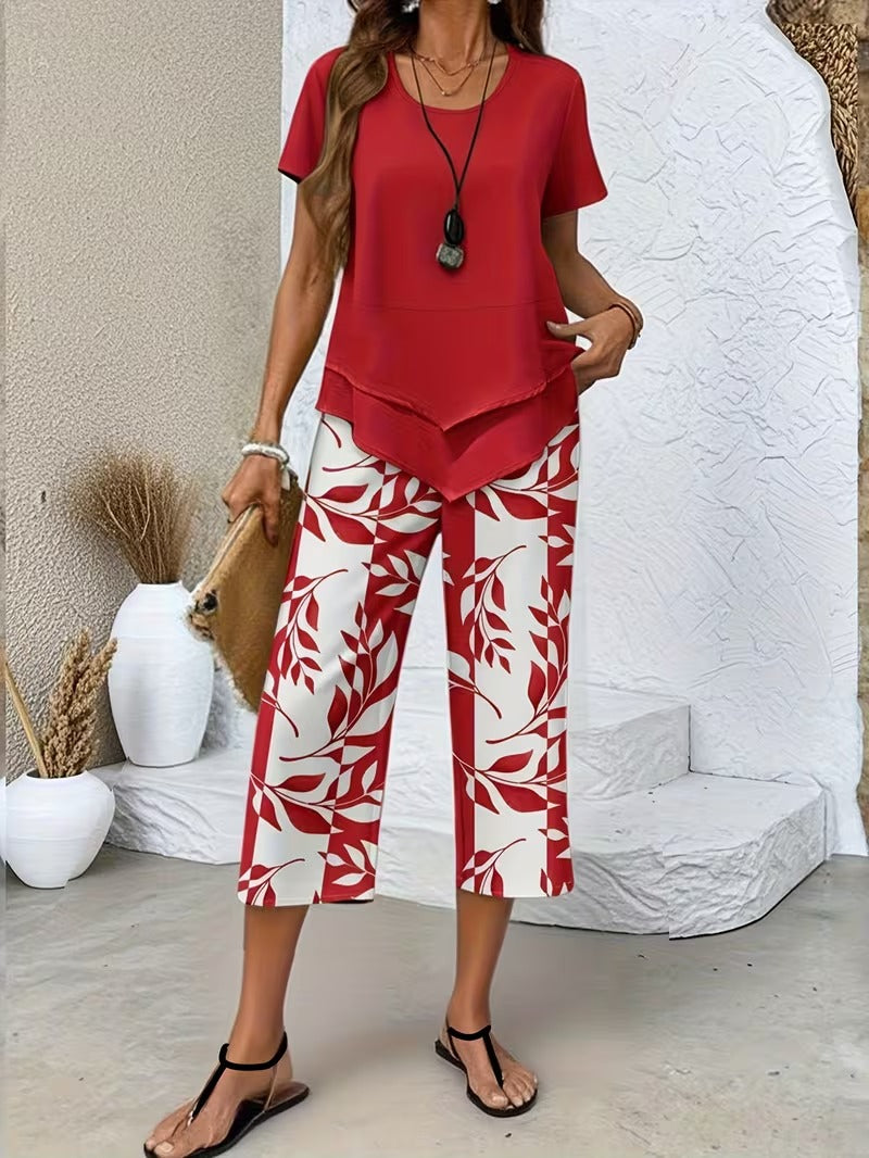 Avy™ | Conjunto de Dos Piezas con Estampado de Hojas Casual