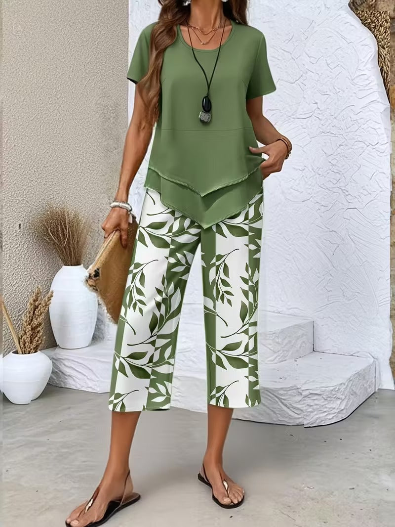 Avy™ | Conjunto de Dos Piezas con Estampado de Hojas Casual