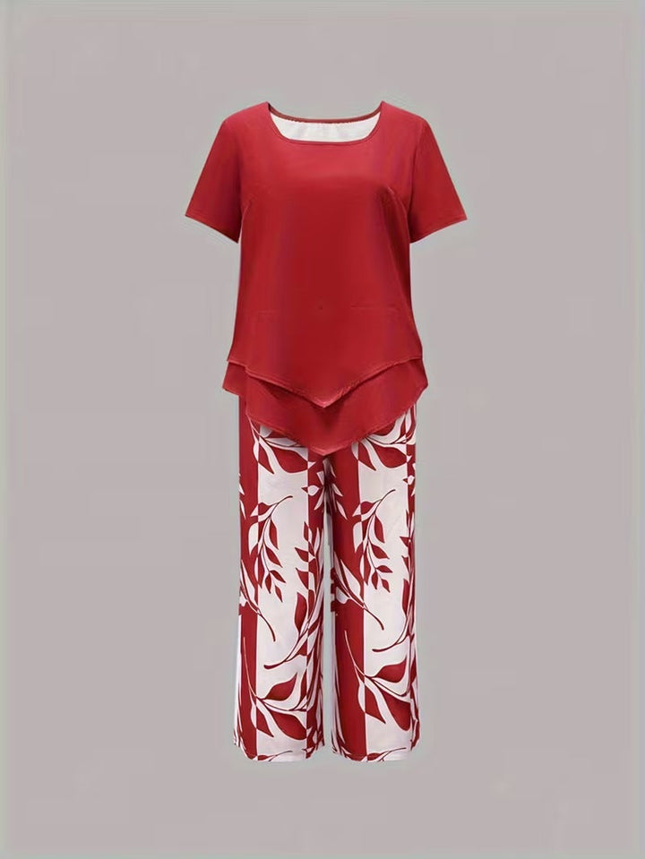 Avy™ | Conjunto de Dos Piezas con Estampado de Hojas Casual
