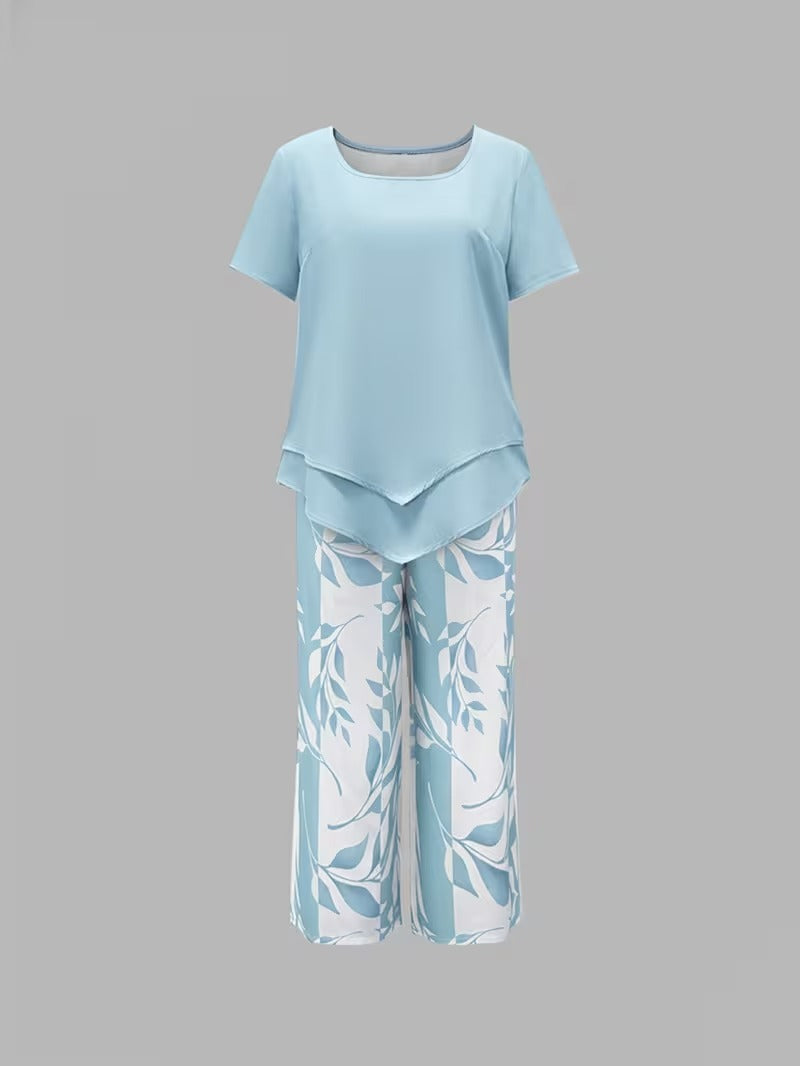 Avy™ | Conjunto de Dos Piezas con Estampado de Hojas Casual
